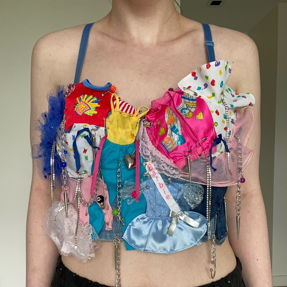 One of a Kind XL Laser Kitten Glitter Punk Barbie Corset best fits 38-42” bust